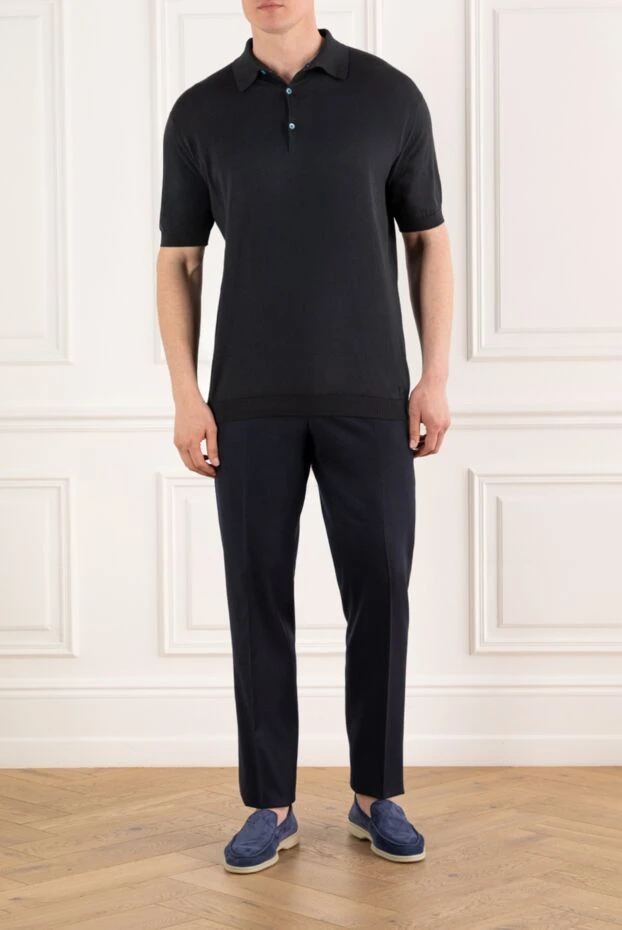 John Smedley black men's cotton buttoned polo 186401 - photo 2