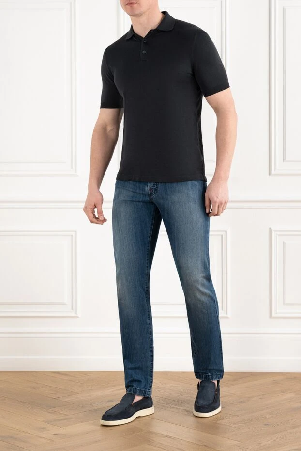 Kiton men's black polo with cotton buttons 195658 - photo 2