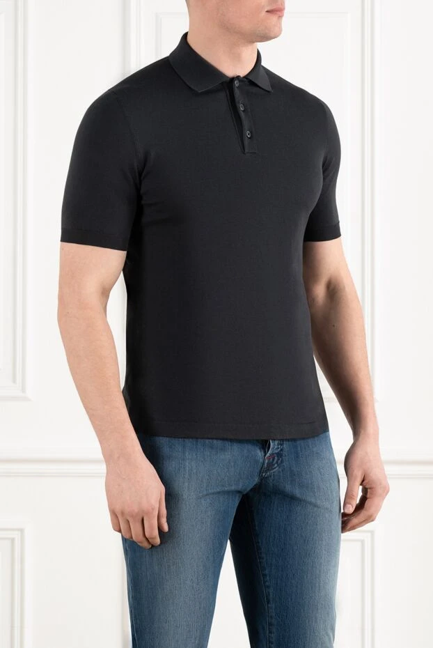 Kiton men's black polo with cotton buttons 195658 - photo 3