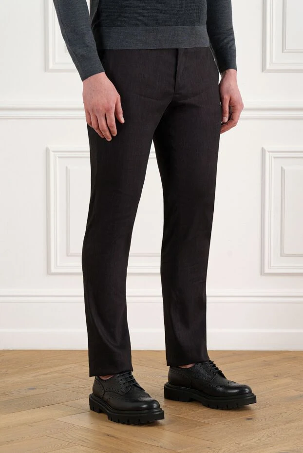 Cesare di Napoli black men's trousers made of linen and wool 186422 - photo 3