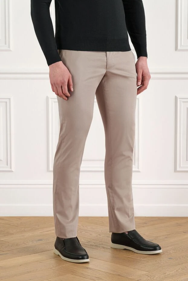 Cesare di Napoli light beige cotton trousers with a drawstring waistband 186424 - photo 3