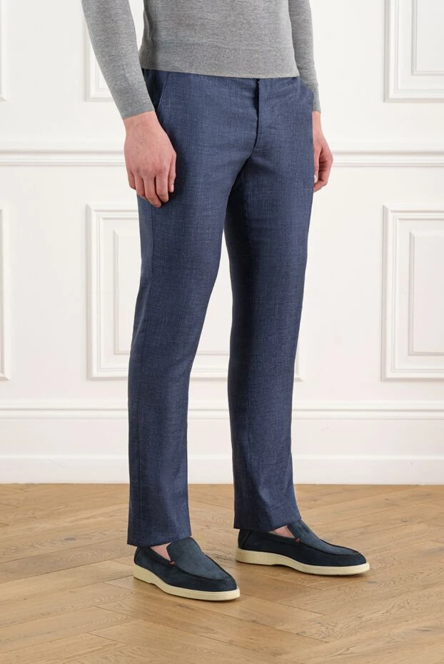 Cesare di Napoli men's blue trousers made of wool, silk and linen 186427 - photo 3