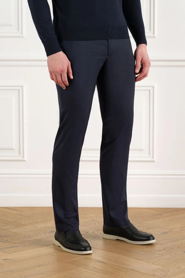 Cesare di Napoli men's blue wool drawstring trousers 186432 - photo 3