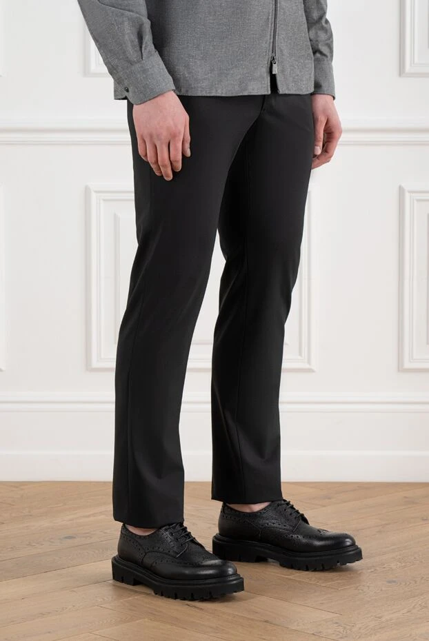 Cesare di Napoli men's black wool trousers with drawstring 186435 - photo 3