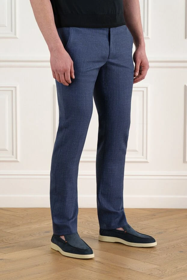 Cesare di Napoli men's blue trousers made of natural fabric with a tie 186436 - photo 3