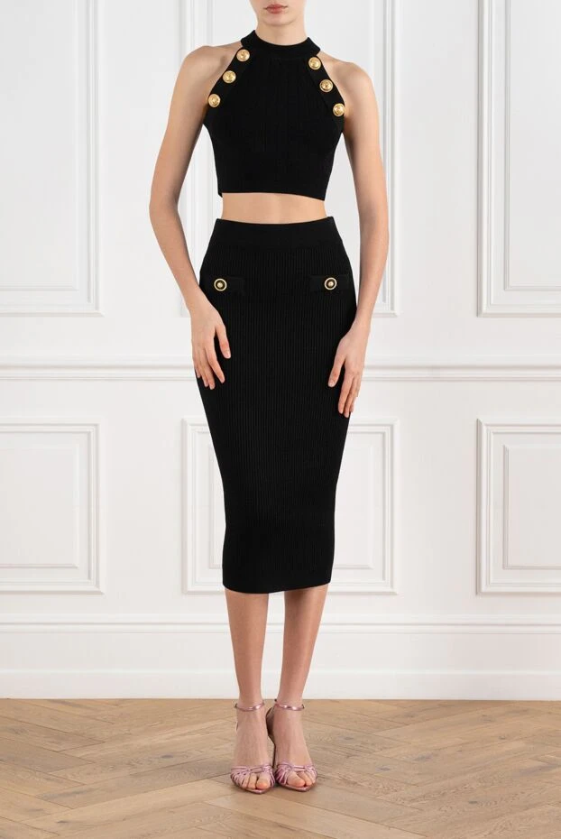 Balmain черный топ с золотыми пуговицами женский 186460 - фото 2