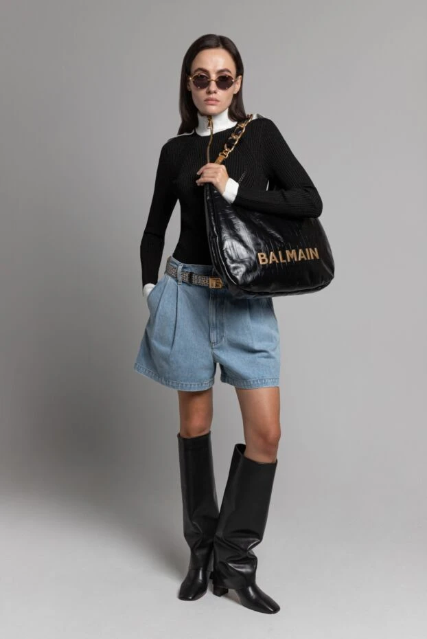 Balmain большая мягкая сумка-хобо из мятой телячьей кожи 186476 - фото 2