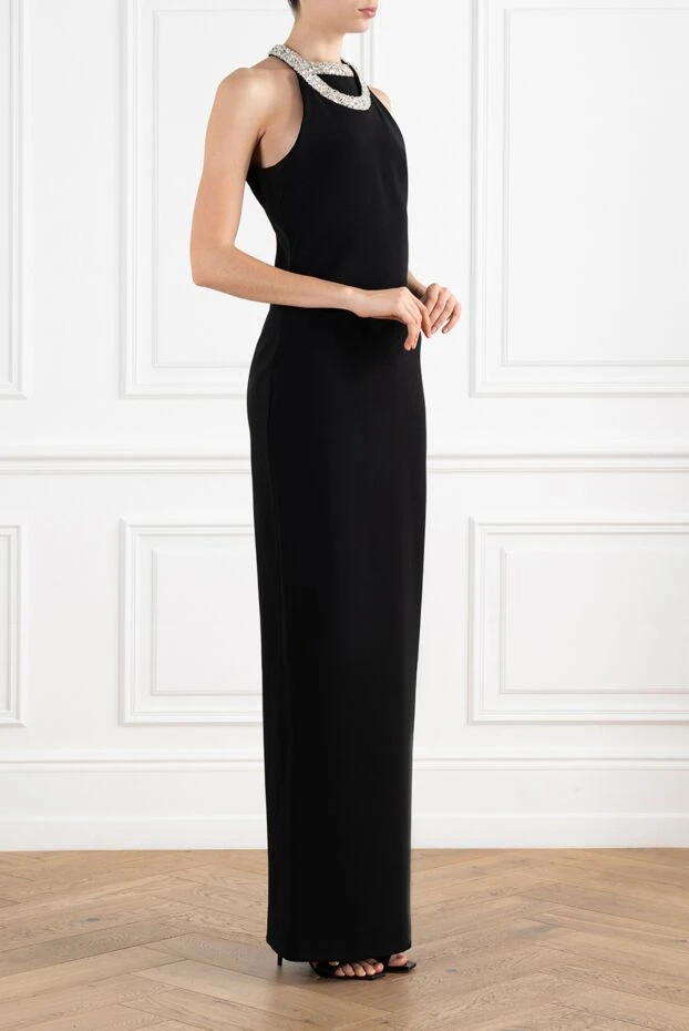 Balmain длинное черное платье с кристаллами на воротнике 186480 - фото 3
