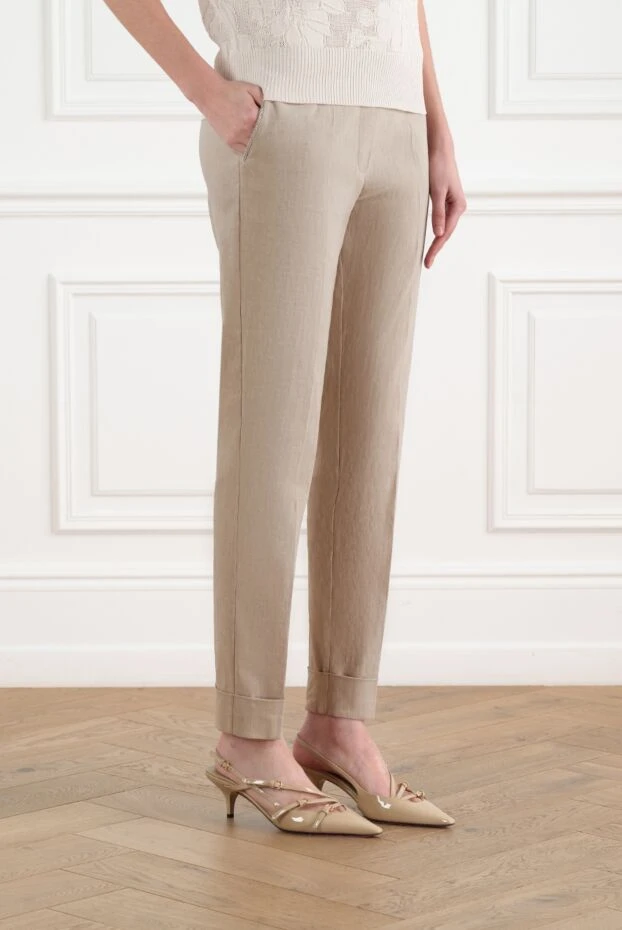 D.Exterior women's beige trousers made of linen and elastane 186500 - photo 3