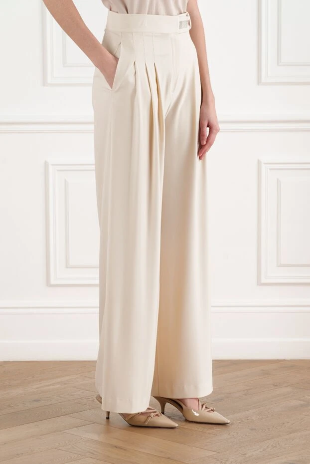 D.Exterior women's beige trousers with pintucks, wide 186509 - photo 3