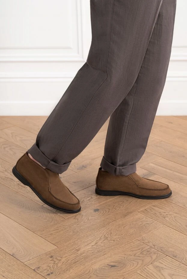 Corneliani men's brown nubuck loafers with minimalist trim 186572 - photo 2