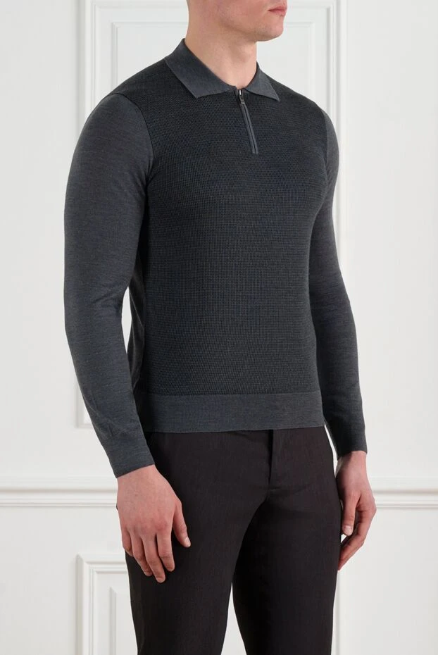 Corneliani gray long sleeve fine wool polo with zipper 186591 - photo 3