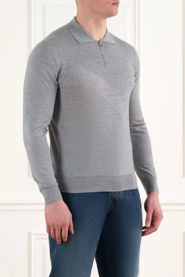 Corneliani gray classic long sleeve wool polo with zip 186592 - photo 3