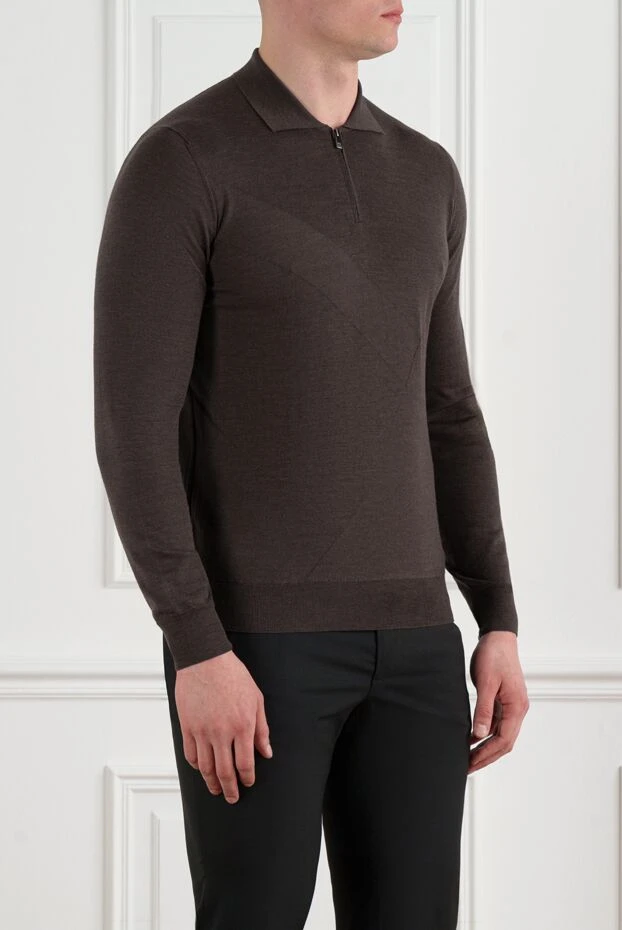 Corneliani brown long sleeve wool polo with zipper 186593 - photo 3