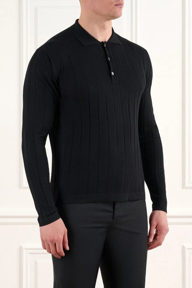 Corneliani black merino wool button down polo shirt 186595 - photo 3