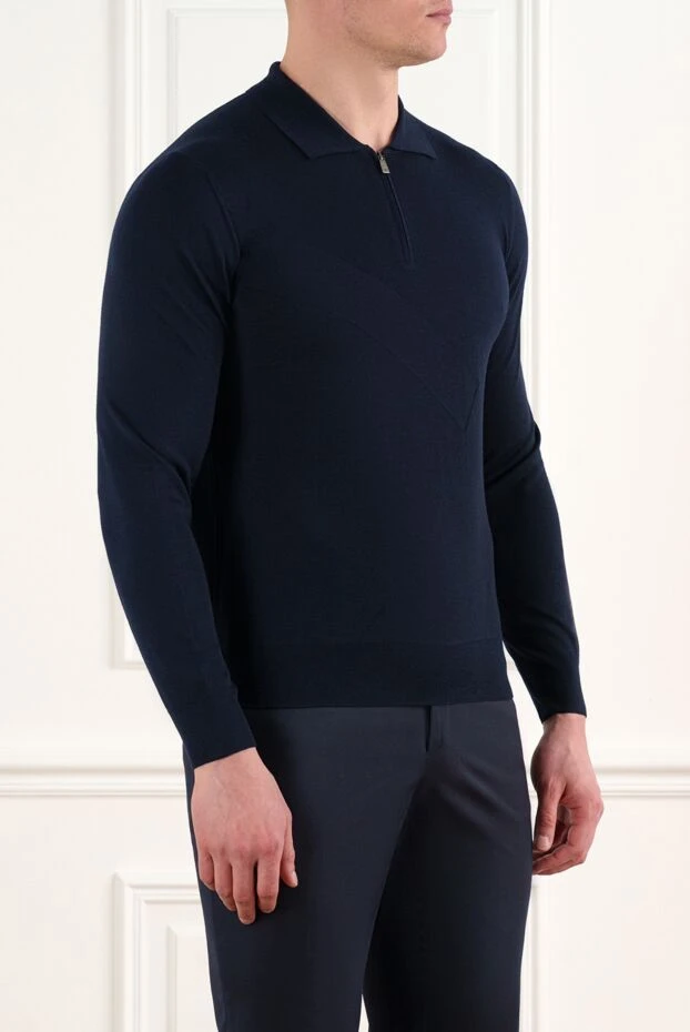 Corneliani blue ultrafine wool polo shirt with zip 186601 - photo 3