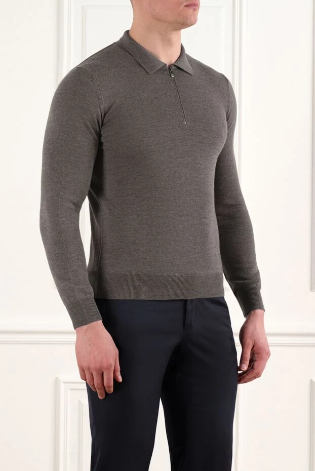 Corneliani merino wool polo with brown zipper 186603 - photo 3