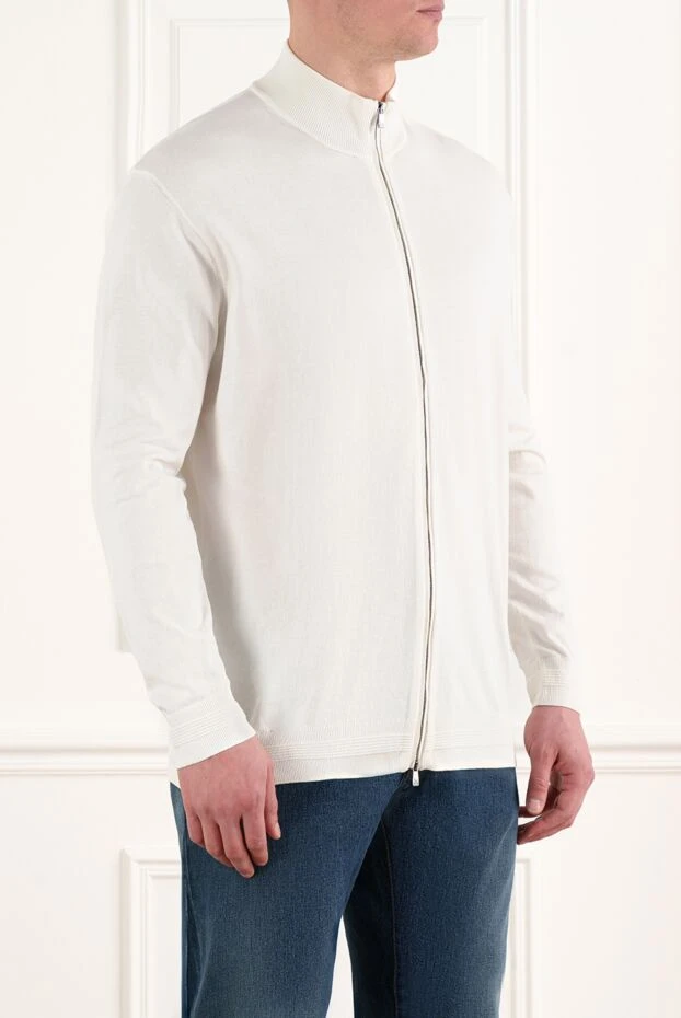 Corneliani кардиган мужской на молнии белый из хлопка 186610 - фото 3