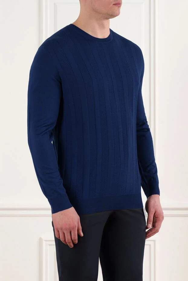 Corneliani men's dark blue wool jumper with stripes 186612 - photo 3
