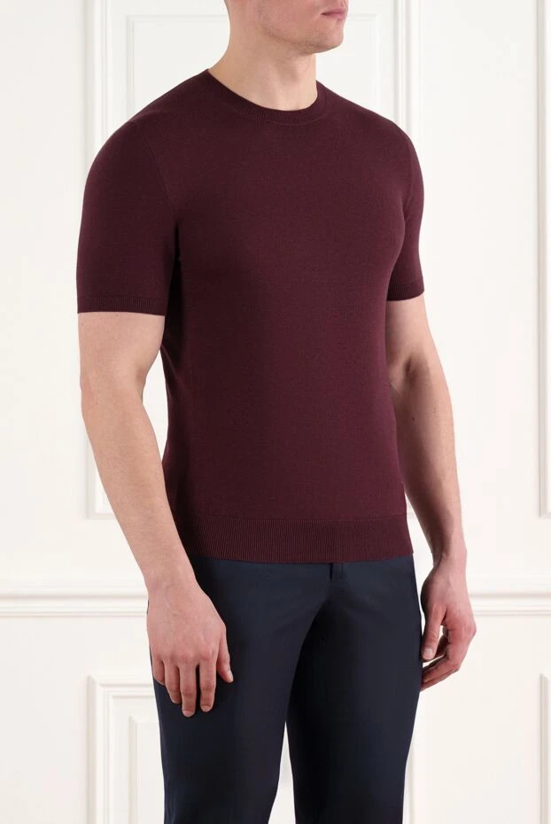 Corneliani теплый джемпер с коротким рукавом бордовый мужской 186614 - фото 3