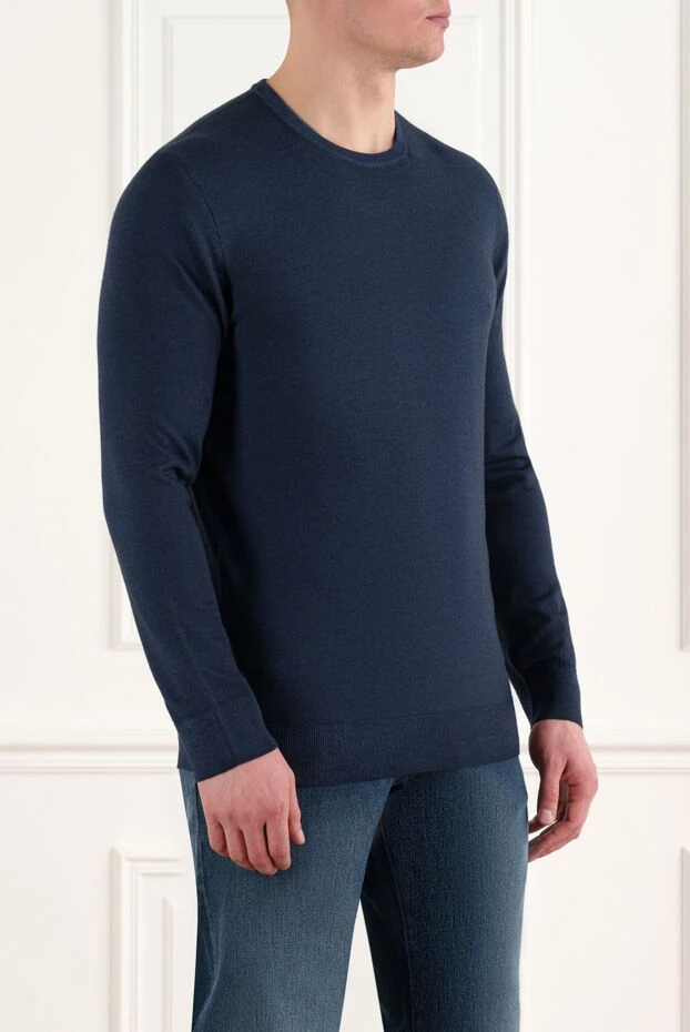 Corneliani men's blue wool jumper with contrast neckline 186619 - photo 3