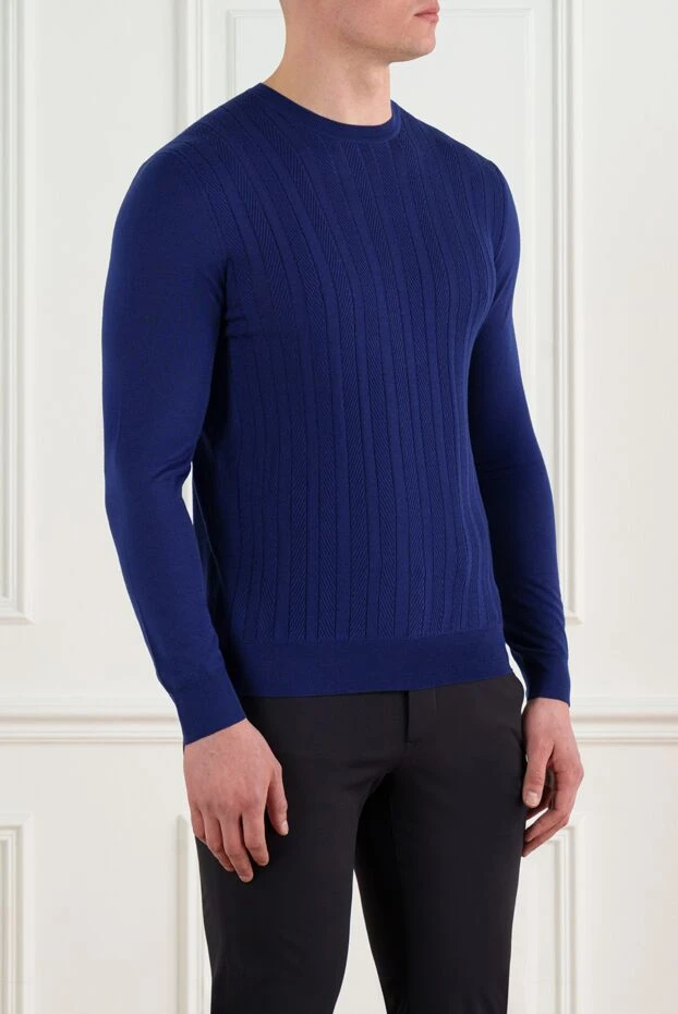 Corneliani men's blue wool jumper with stripes 186624 - photo 3
