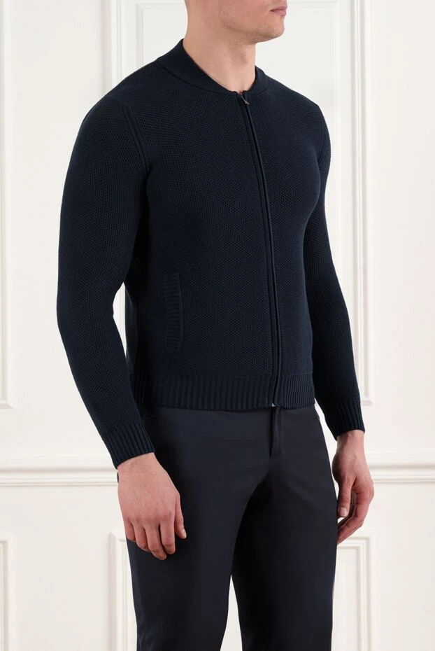 Corneliani men's cardigan with zipper, blue, silk and cotton 186627 - photo 3