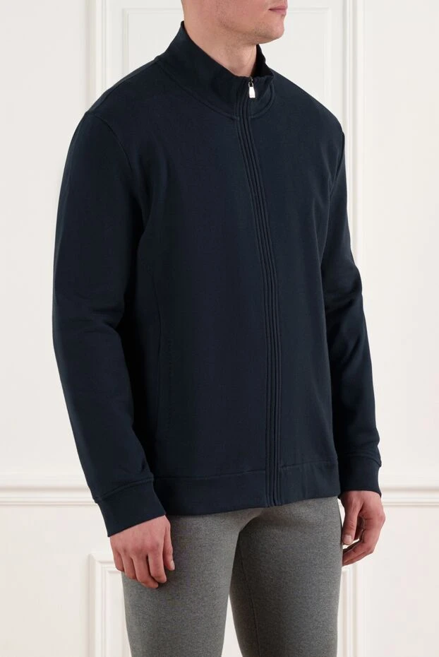 Corneliani свободная спортивная кофта с логотипом синяя из хлопка 186640 - фото 3