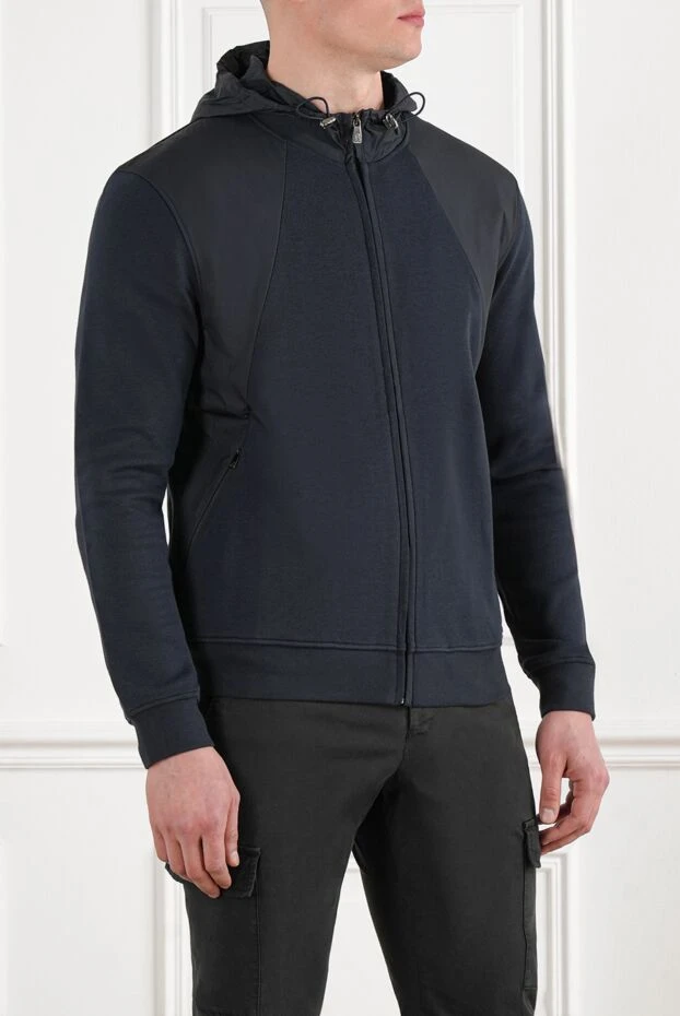 Corneliani спортивная синяя кофта из мягкого материала с капюшоном 186644 - фото 3