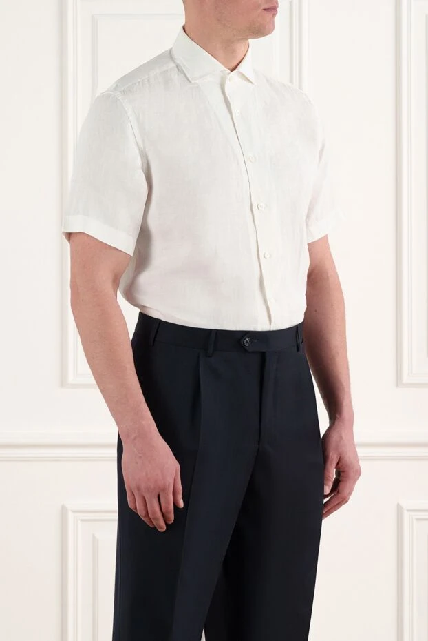 Corneliani рубашка с коротким рукавом белая мужская из льна 186651 - фото 3