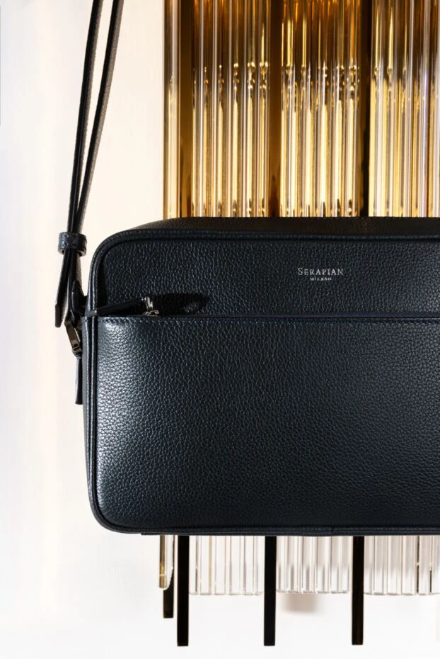 Serapian east west messenger bag in cachemire leather, blue 186655 - photo 2