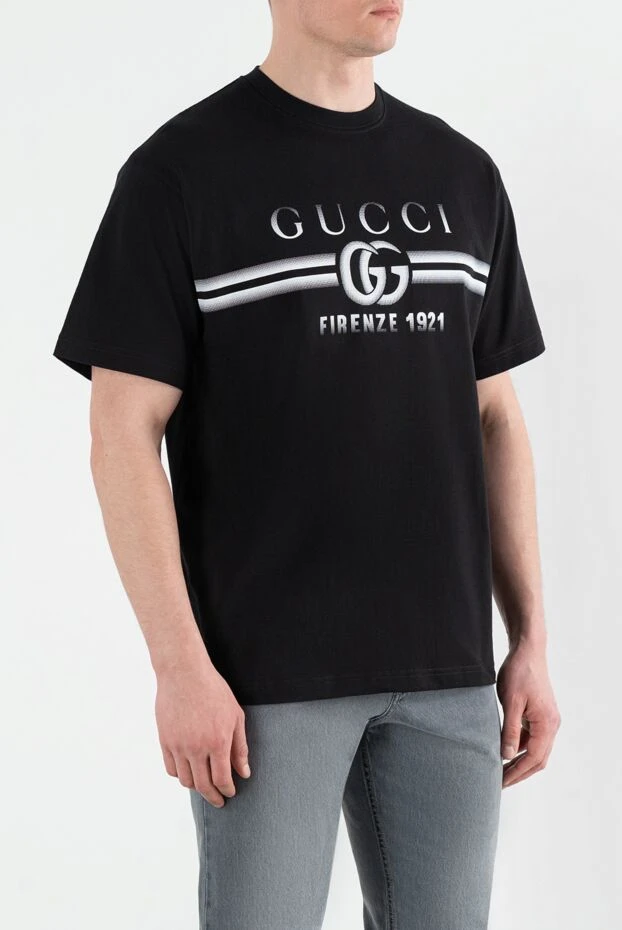 Gucci футболка з бавовняного джерсі з принтом чорна чоловіча 186681 - фото 3