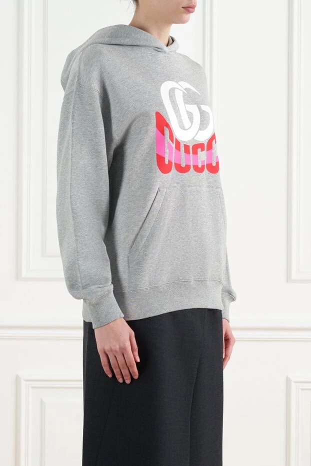 Gucci gray melange cotton hoodie with logo 186683 - photo 3