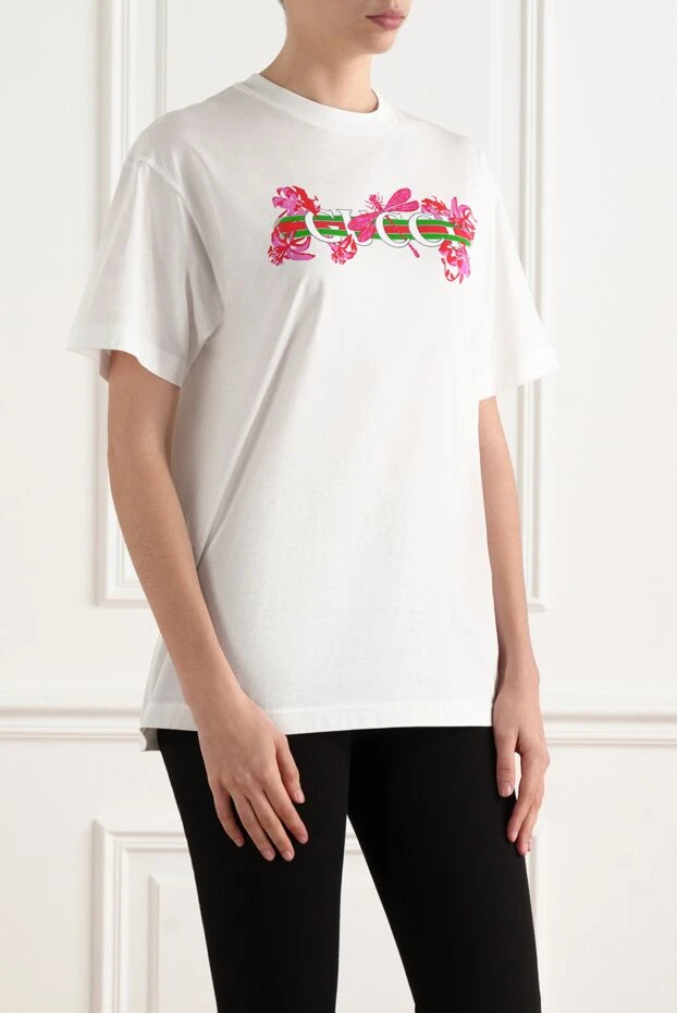 Gucci white cotton t-shirt with logo and web stripe 186685 - photo 3