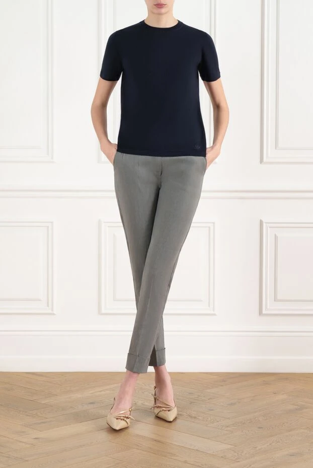 Loro Piana жіноча синя футболка з бавовни з логотипом 186710 - фото 2