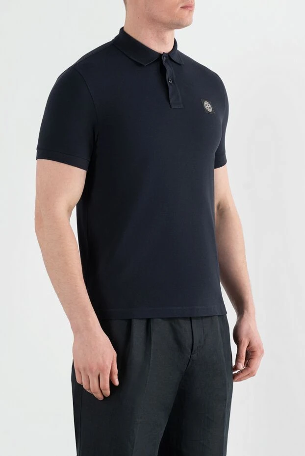 Stone Island рубашка-поло облегающего кроя с нашивкой компас синяя 186717 - фото 3