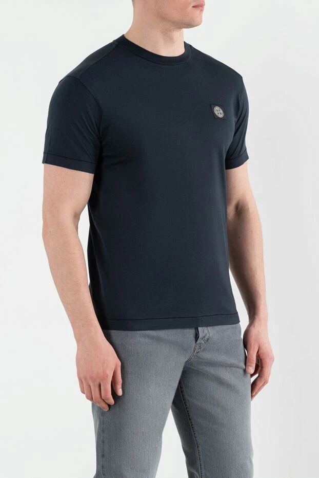 Stone Island синяя футболка из хлопкового трикотажа с нашивкой логотипом 186720 - фото 3