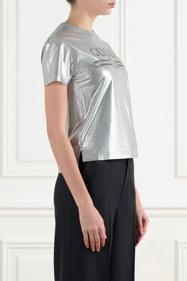 Gucci laminated cotton t-shirt with print gray women's 186739 - photo 3