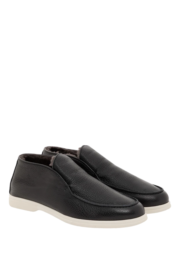 Corneliani warm leather loafers with fur black for men 186743 - photo 3