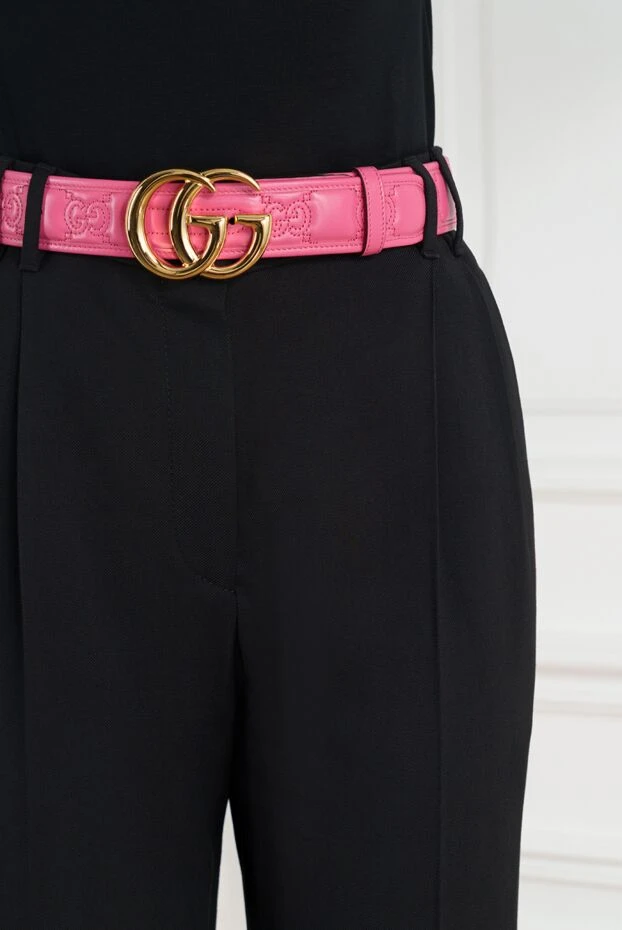 Gucci pink women's belt with gold gg buckle 186749 - photo 2
