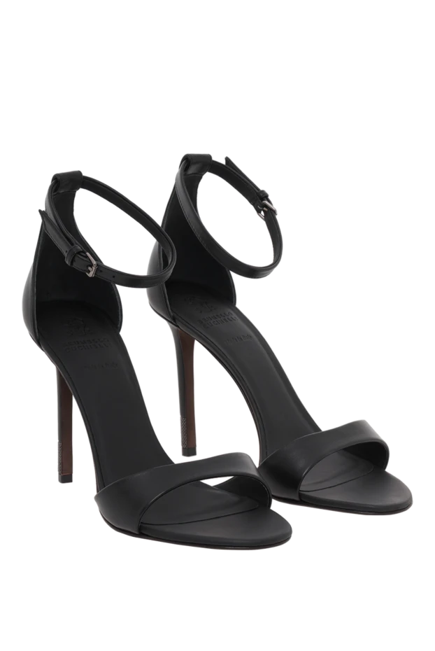 Brunello Cucinelli black leather sandals with monil chain heel 186781 - photo 3