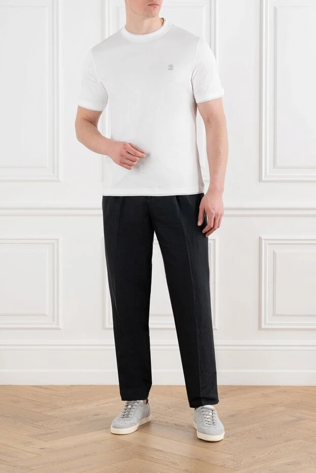 Brunello Cucinelli white men's t-shirt with piping and cotton logo 186806 - photo 2