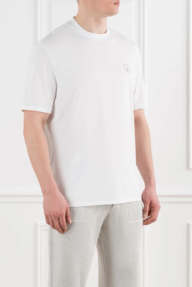Brunello Cucinelli men's white t-shirt with layered details 186813 - photo 3