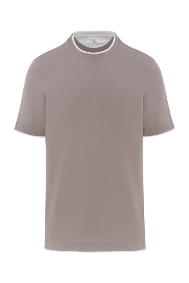 Men's brown cotton T-shirt with multi-layer details