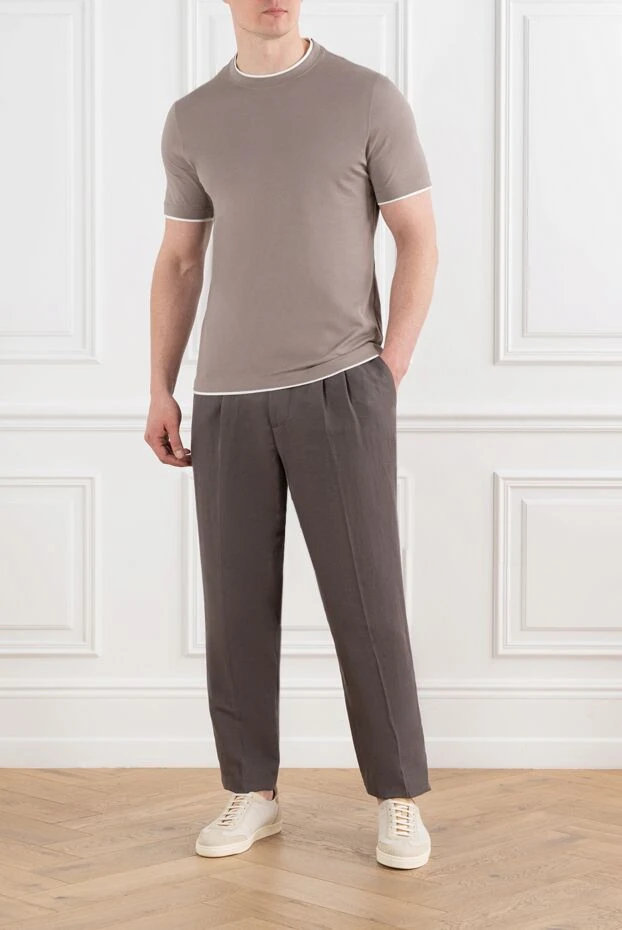 Brunello Cucinelli men's brown cotton t-shirt with multi-layer details 186818 - photo 2