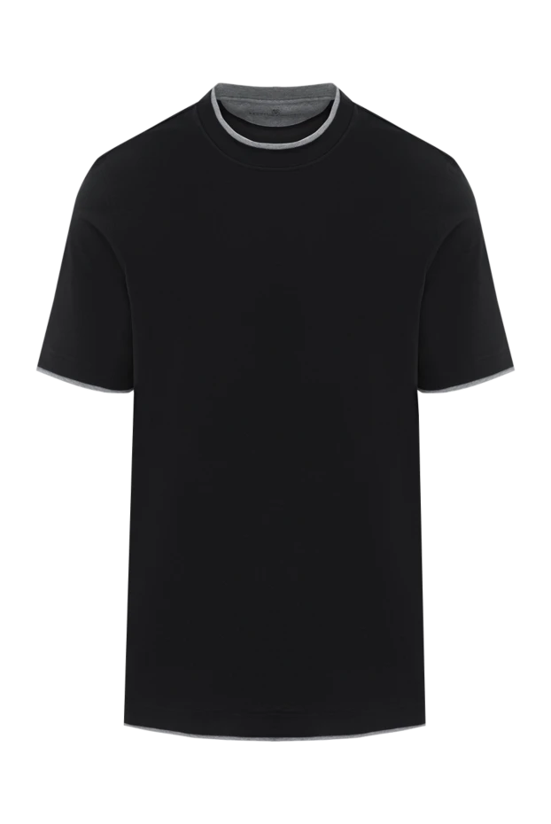 Men's black cotton T-shirt with multi-layer details