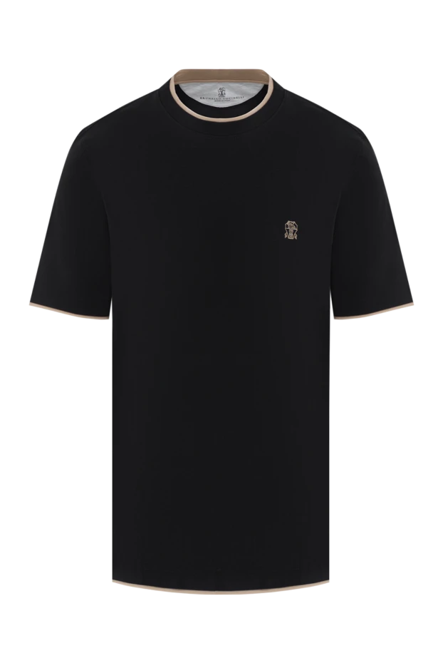 Men's black cotton T-shirt with layered details