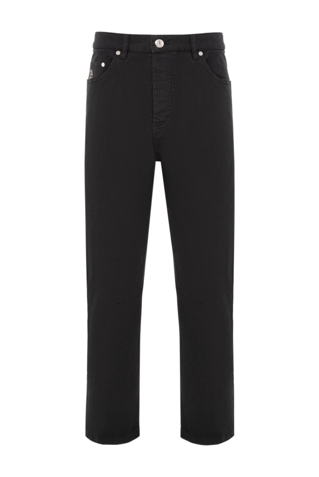 Black cotton jeans with elastane and leather patch