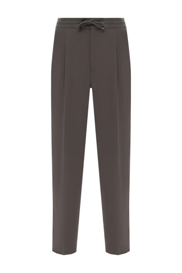Men's brown trousers with pintucks made of linen and cotton