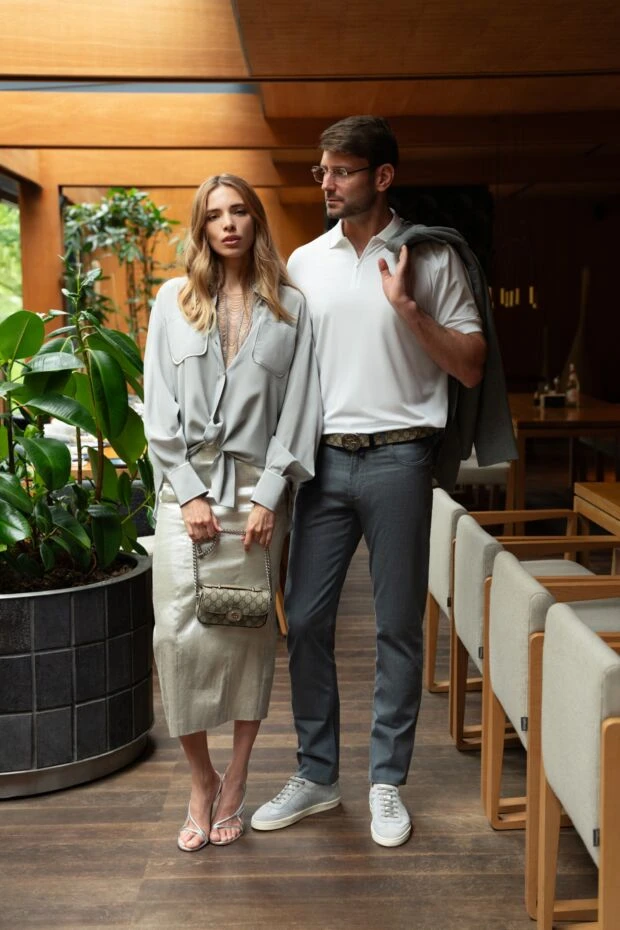 Серые кроссовки из хлопка и кожи мужские - фото 2